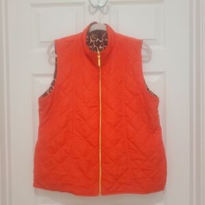 Quilted Orange And Leopard Print Reversible Vest With Gold Hardware